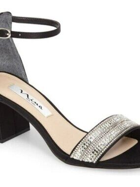 Nina Elinora Rhinestone Block Heel Open Toe Strap